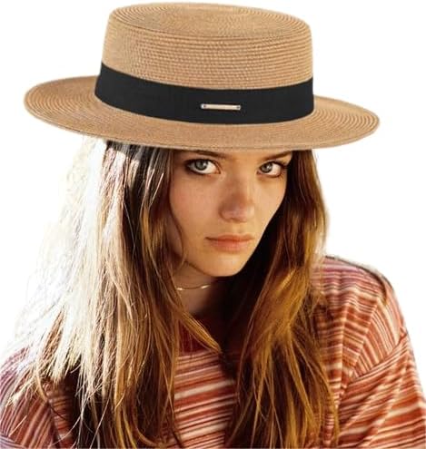 Straw Boater Hat for Women Men, Foldable Flat Brim Panama Hat, Beach Sun Hat UV-Protection, Fedora Derby Pork-Pie Hat - Image 7