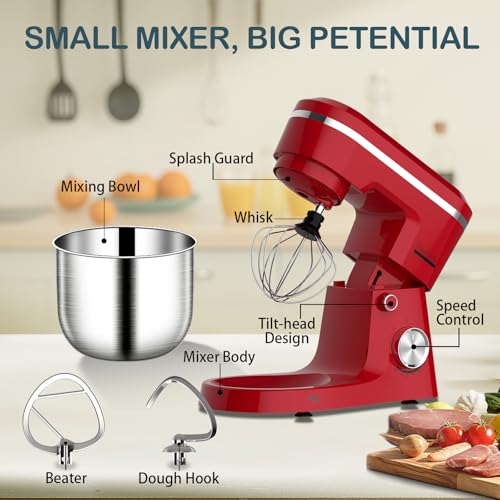 Image of Household Stand Mixer with 6.5 Quart Bowl, Electric Food Mixer 10+p Speeds 660W, Kitchen Tilt-Head Bread Dough and Cake Mixers with Dough Hook, Whisk, Beater, Splash Guard and Egg Separator (Red 1)