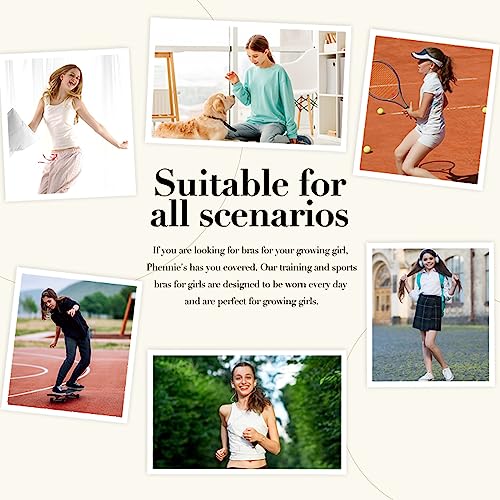 Phennie's Girls Training Bras Teens Sports Bras For Kids 8-10,10-12,12-14,14-16 Years Cotton Wireless Light Padded Bralette 3 Packs Size 34 #TOP5