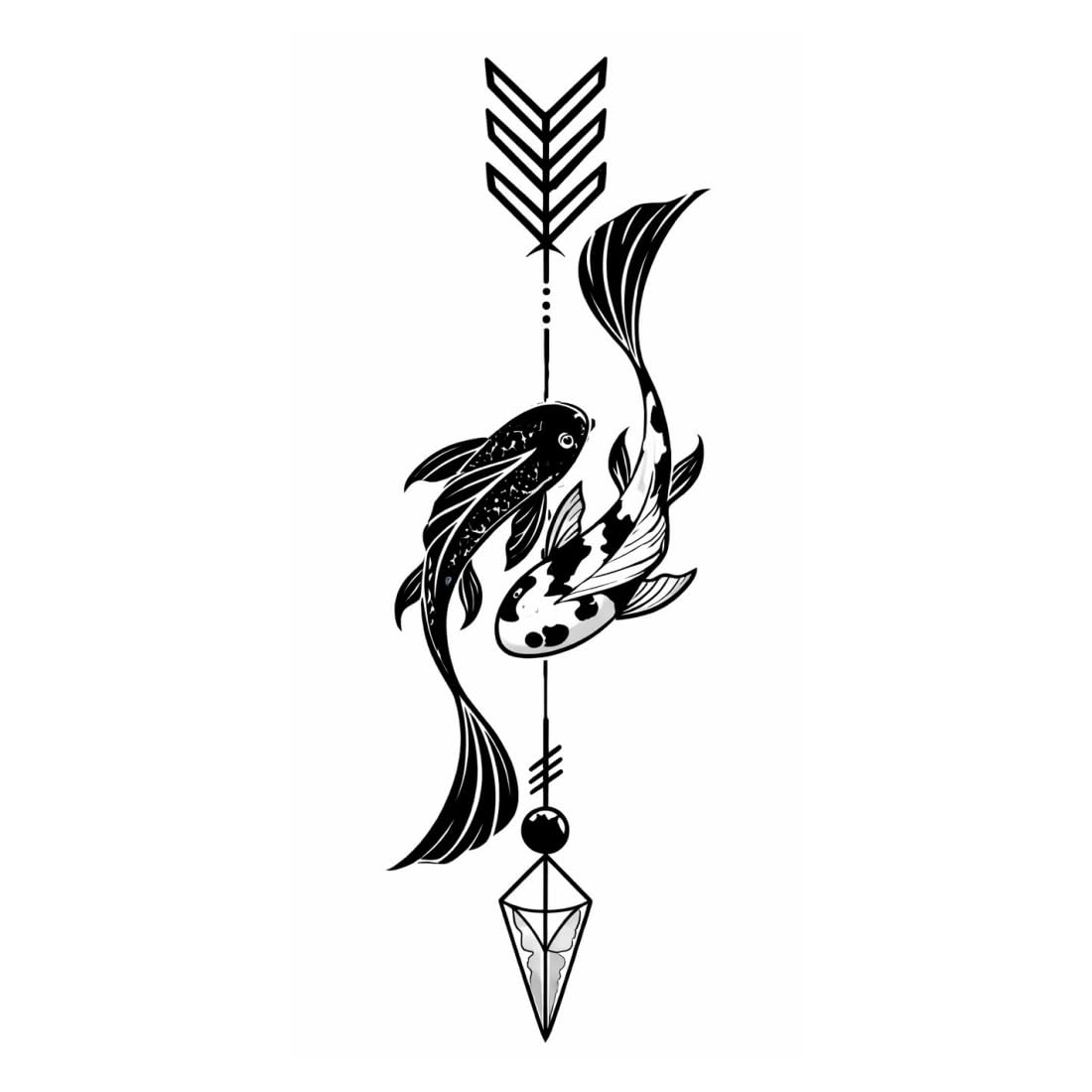 BlackWork Koi Fish With Arrow Art Temporary Tattoo Sticker Black And White Body Art For All User Tattoo Sticker-image-1