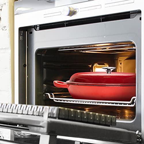 Michelangelo Cast Iron Braiser Pan With Lid, 3.5 Quart Enameled Cast Iron Casserole Dish, Covered Shallow Dutch Oven Enameled Cast Iron Cookware With Silicone Accessories, Oven Safe Braiser-Cherry Red #TOP7