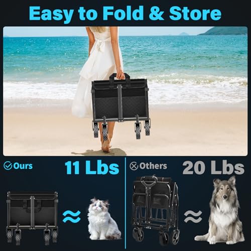 Image of Collapsible Wagon Cart with Wheels Foldable: 360LBS Heavy Duty Folding Utility Wagon - Portable All Terrain Grocery Wagon Cart for Groceries Shopping Outdoor Camping Fishing Sports (Dark Black)