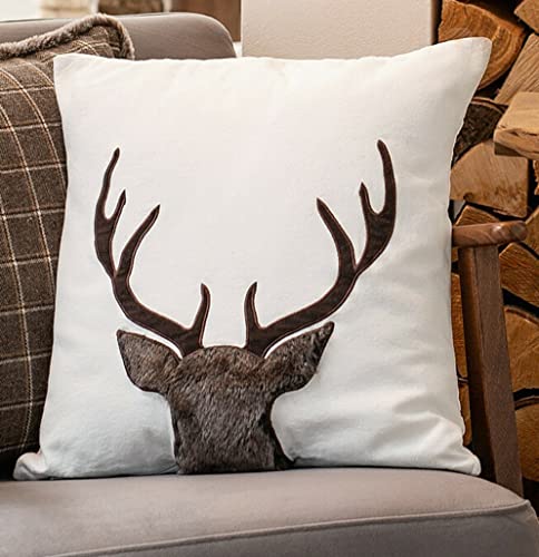 Dekoleidenschaft Kissenhülle Hirschgeweih 45x45 cm, Creme-weiß,...