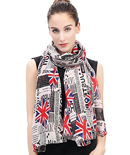 Lina & Lily Vintage Newspaper Union Jack Print Women's Scarf Wrap Lightweight