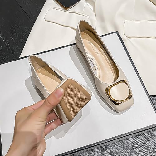 Women's Square Toe Metal Buckle Heels Comfortable Slip On Patent Chunky Low Block Heel Pumps Outdoor Classic Dress Wedding Office Party Shoes3