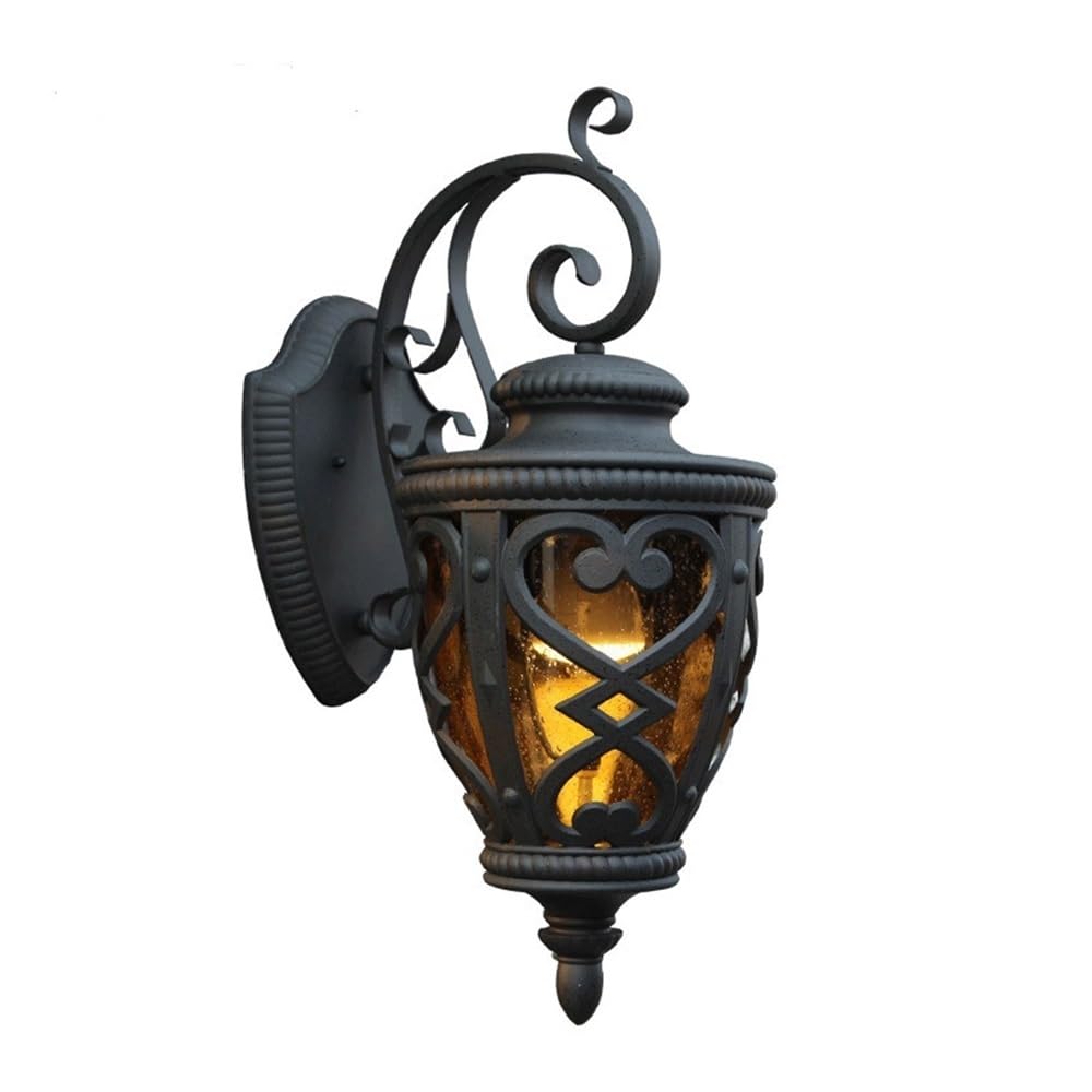 OZBMA American Style Outdoor Wall Lamp Amber Glass Shade Light Vintage Aluminum Sconce for Garden Garage Corridor Entrance Porch Hallway Aisle