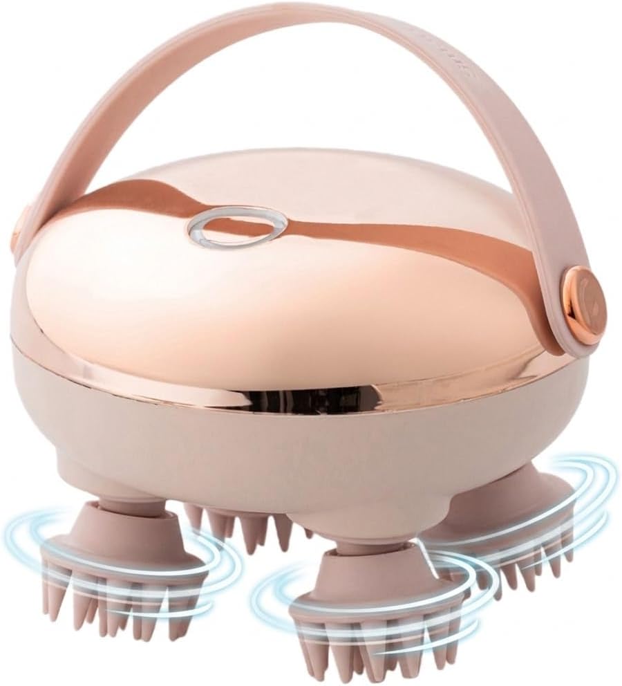 Electric Scalp Massager for Hair Growth, Red Light Therapy Head Massager Stress Relax, Waterproof Scalp Scrubber with Hand Strap, Handheld Rechargeable Scalp Massagers for Body & Dog Massager (Gold)