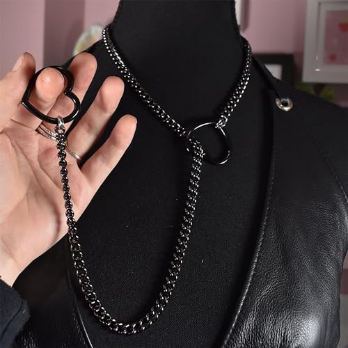 Heart O Ring Slip Chain Necklace for Women,Punk Gothic Stainless Steel Love Cuban Long Chain for Women4