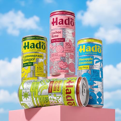 Image of Hadō Guava Chilli Crafted Soda, Pack of 4, 250ml Each, Spicy Fizzy Drink with 10g Fibre, 0g Added Sugar, Monk Fruit Sweetened