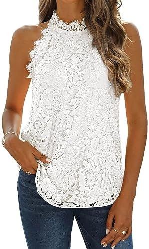 Berryou Women Lace Crochet Hollow Out Tank Tops Casual Blouse Summer Sleeveless Shirts Clubwear 2023 White M