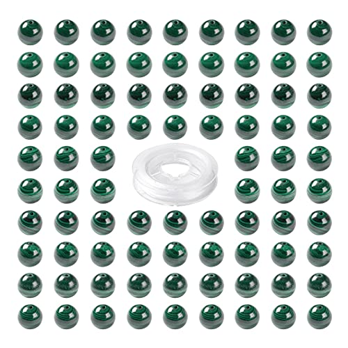 BEEFLYING 100 Pcs 8mm Natural Malachite Round Beads Polished Loose Gemstone Beads for DIY Bracelet Earrings Necklace Jewelry Kit Making