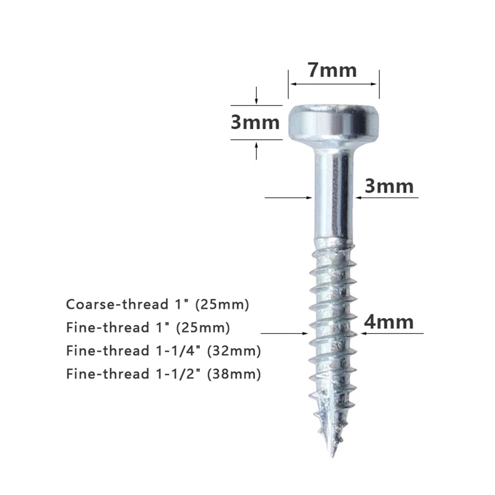 Viti Foro Vite autofilettante Zincata Filettatura Grossa Filettatura fine Viti a Bussola Quadrata Acciaio ad Alto tenore di Carbonio(38mm Fine-Thread)