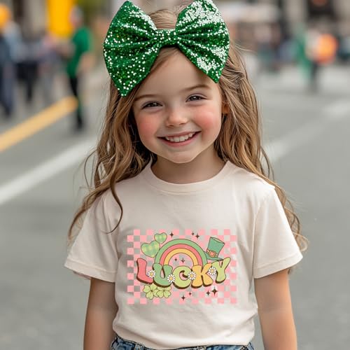 Image of Toddler Girl St Patrick's Day Shirts Cute Lucky Tshirts Cotton Short Sleeve Tees 2-10 Years
