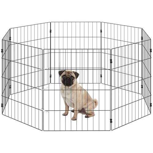 PawHut Recinto per Cani Pieghevole in Metallo, Recinto Espandibile per Animali con Picchetti per Interni ed Esterni, 50 x 60 cm, 8 Pannelli, Nero