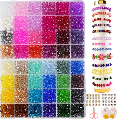 Faceted Glass Beads 8mm 1400pcs+ Fancy Crystal Beads for Jewelry Making Bracelet Necklace Earring Craft Beading Supplies Home Decor Crafts Gifts for Girls Ages 6-12