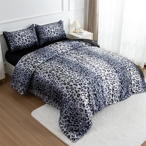 Leopard Print Microfiber Comforter Set - Queen Size Bedding - Image 3