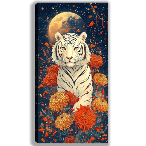 Hooyuubo Pintar por Numeros Adultos Paisaje Paint by Numbers Adult Tigre Cuadros para Pintar por Numeros 60x120cm Lienzos con 3 Pinceles e Pigmento Acrílico, Decoracion Hogar Pared Habitacion, fu328u
