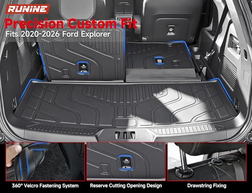 Image of Floor Mats Full Set for Ford Explorer 2020-2026 6 Seater Captain Seats, Custom Fit 3 Row All Weather TPE Floor Liners, Waterproof Heavy Duty Anti-Slip Front & Rear Car Mats