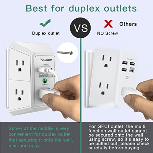 Outlet Extender Usb Surge Protector - 3 Sided Power Strip Multi Plug Outlets Wall Adapter Spaced With 5-Outlet Splitter And 4 Usb Ports ( 2 Usb C Ports) For Home, Office, School, Etl Listed #TOP5