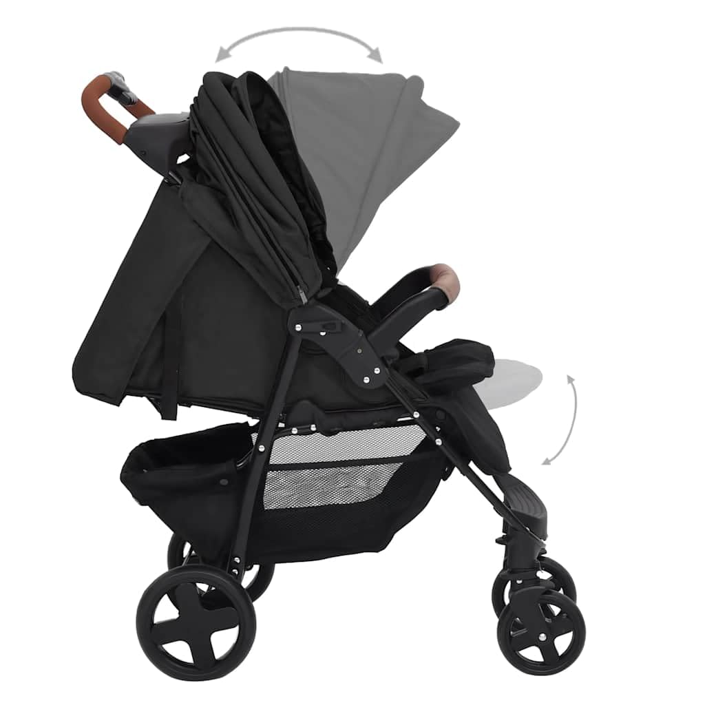 vidaXL Poussette pour Bébé 2-en-1 Landau Pliable pour Tout-petit Enfants Poussette de Voyage Protection contre Rayons UV Anthracite Acier