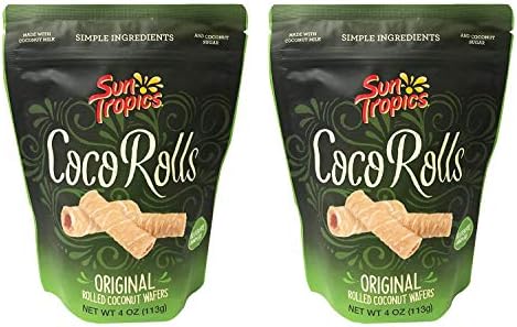 Sun Tropics Non-GMO Rolled Coconut Wafer Rolls 4oz, 2 Pack (Original)