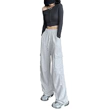 Women Streetwear Baggy Pants Y2K Wide Leg Dance Hip Hop Drawstring High Waist Big Side Pockets Joggers Sweatpants