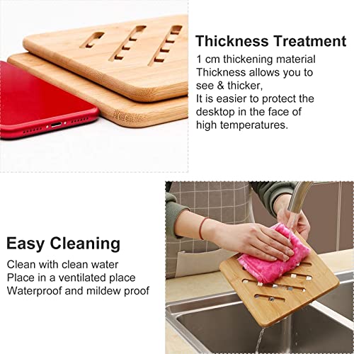 5 Pack Trivets For Hot Pots And Pans With Plate Rack Holder Set - Natural Bamboo Hot Pad No-Slip Design - Bamboo Trivets For Hot Dishes, Pot, Bowl, Teapot(2 Square 2 Roundness 1 Storage Rack) #TOP5