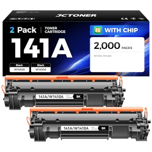 Image of 141A W1410A Toner Cartridge Black 2-Pack (with chip) High Yield Replacement for HP 141A W1410A 141X W1410X Toner Compatible with HP LaserJet Pro M110w MFP M140w Printer Ink M110we M139we M140we