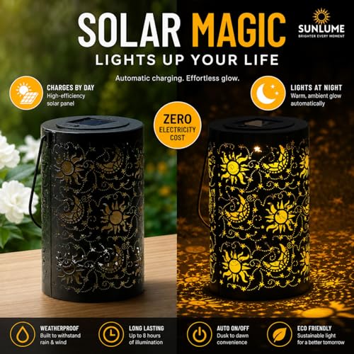 Outdoor Solar Lanterns Garden Tangled Decor Hanging Waterproof Metal Solar Lights with Ramadan Sun Star Moon Decorative Yard Gift for Women by Season 2 Season - Used condition - Image 3