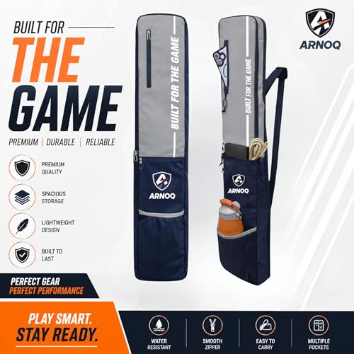 Image of Pro Cricket Bat Cover Full Size with Shoulder Strap, Water-Resistant & Lightweight, Quick Acess Pockets for Wooden & Plastic Bats (Grey)