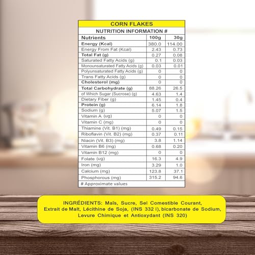 Image of 8AM Corn Flakes 500g, 92% Corn, 99% Fat Free, No Cholesterol, Trans Fat, Artificial Additives, Vitamins B1, B2, B3, B6, B9, Iron, Calcium, Crunchy & Nutritious Cereal