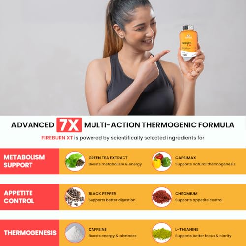 Image of NATURYZ FIREBURN XT Advanced 7X Multi-Action Thermogenic Burner for Men & Women | Clinically researched ingredients Green Tea Extract, Capsimax, Chromium, Caffeine, L-Theanine & Black Pepper | Supports Metabolism, Thermogenesis, Appetite Control & Energy | Weight Management Formula | 60 Veg Capsules
