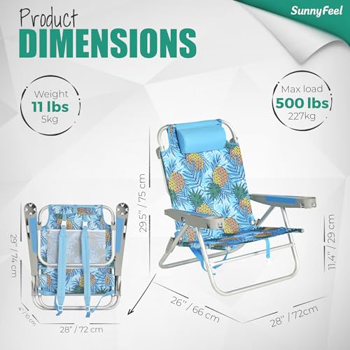 Image of SUNNYFEEL Extra Wide 28 inch Low Beach Chair 5 Position Lay Flat, XL Oversized Portable Folding Camping Chairs with Cup Holder for Outdoor /Trip, Lightweight Foldable Backpack Beach Chair for Adults