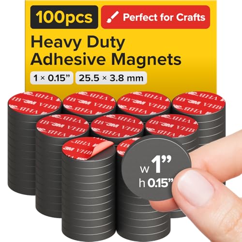 Image of Strong Ceramic Round Magnets With Adhesive Backing (1x0.15 inch /25x4mm, 100 pcs) - Heavy Duty Sticky Magnets, Non-Corrosive, Versatile For Home, Office, Workshop, Whiteboard, Fridge And Hobby Use