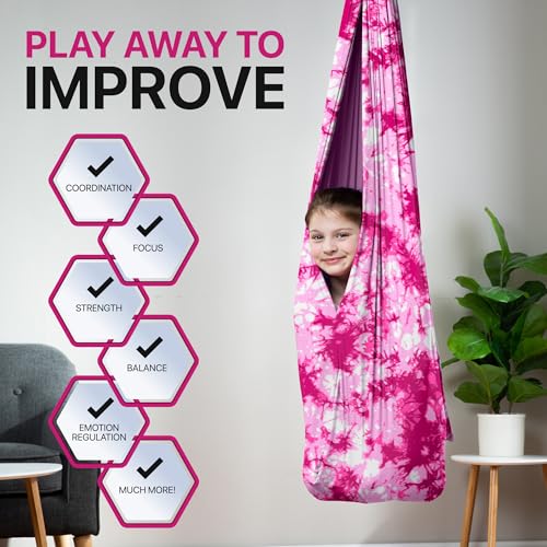 Image of Indoor Sensory Swing for Kids or Outdoor - Holds 300lbs, Double-Layer, & 360 Swivel, Calming Compression Therapy Swing Hammock for Kids & Adults with All Hardware - Sensory-Motor Toys & Gifts