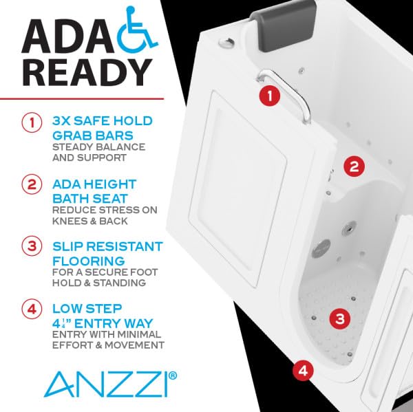ANZZI Walk In Tub 53" x 27" Right-Drain Bathtub, Air & Whirlpool Massage Jets, Quick Fill with 6 Setting Handheld Shower, Aromatherapy, Bath Pillow, LED Light | 2753FLWR - Image 4