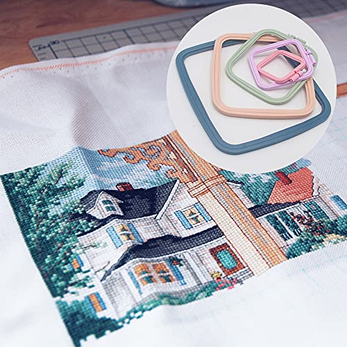 5 Pieces 5 Sizes Square Embroidery Hoops, Cross Stitch Hoop And Abs Plastic Embroidery Hoops For Embroidery,Cross Stitch And Diy Craft Sewing,Including 16Pcs Gold Eye Sewing Needles #TOP3