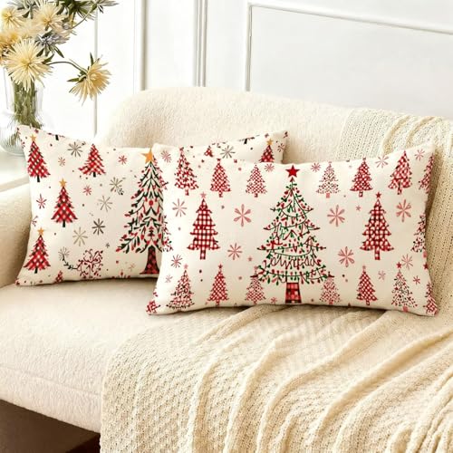 Housse de coussin 50x80 cm Noël en lin imperméable lot de 2 rouge - 3