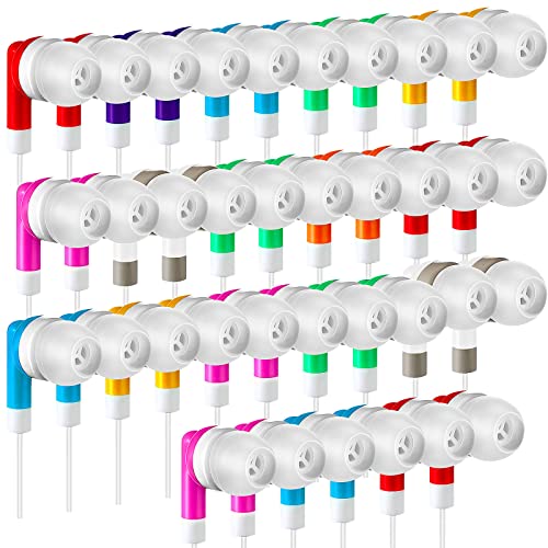 50 Pack Earbuds Bulk for Classroom Kids Wire Earphones Students Ear Buds Set Stereo Headphones for Kids Adults Schools Libraries, 3.5 MM Audio Jack (Mixed Colors)