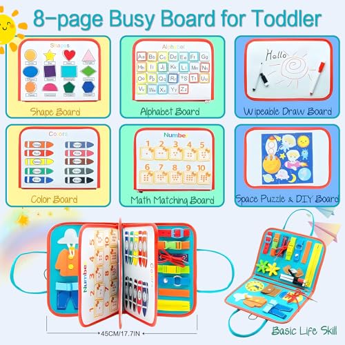 Image of Montessori Busy Board Sensory Toddler Activity Book (Green) | Toddla Learning Quiet Book for Boys & Girls Ages 1-3, Ideal Birthday & Christmas Gift for 1+ Year Old