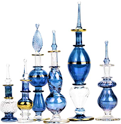 Handblown Egyptian Perfume Bottle Set of 6 - Blue & Gold - Image 2