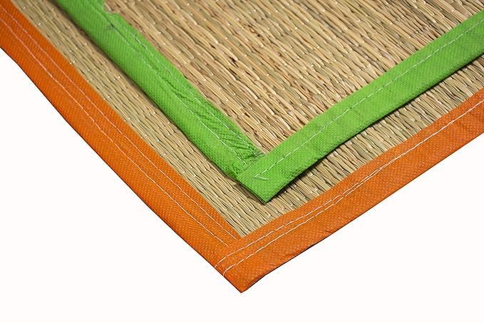 Image of CRAFT OF INDIA Handmade Korai Pai Kusha Grass Pooja Aasan Sitting Floor Mats (Green (1.5X2 ft (4pcs Combo))