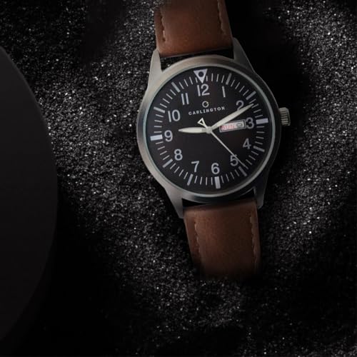 Image of Carlington Aristocrat Series Analog Day & Date Watches for Men with Premium Leather Strap - CT 1074