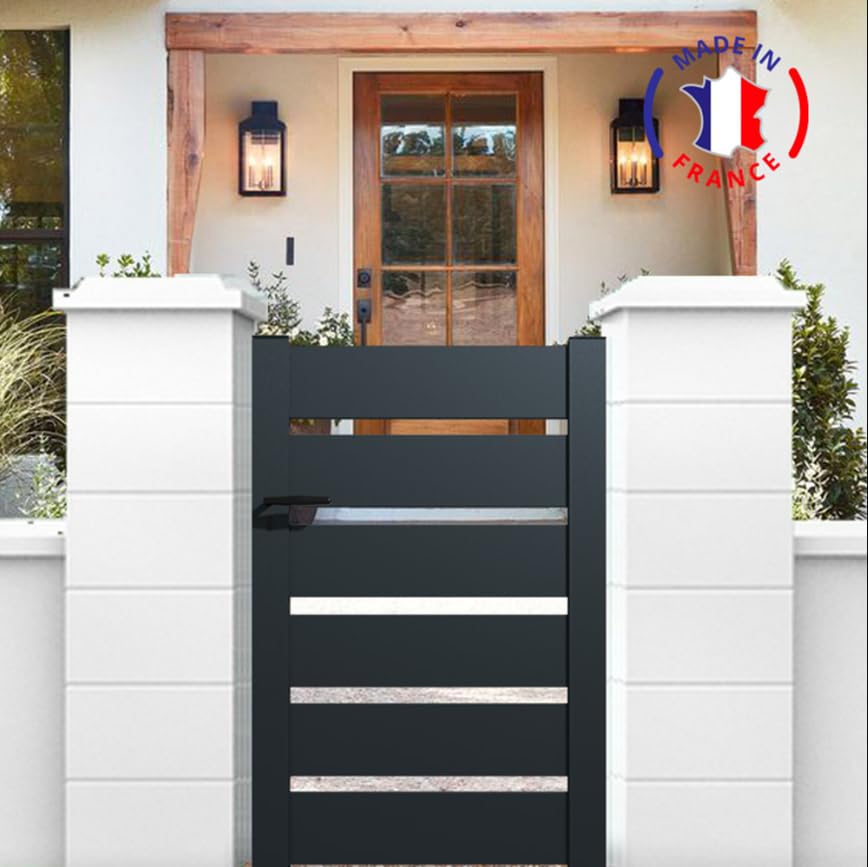 Portillon aluminium battant de jardin pas cher ajouré lames horizontales 1M50X1M (BLANC RAL 9010)