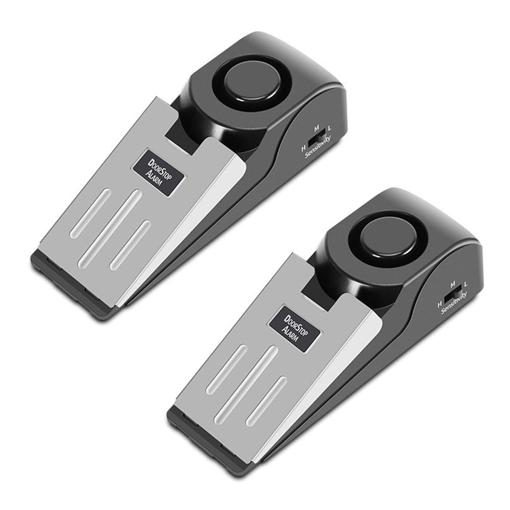 JZS 2-in-1 Black Door Stop Alarm with 120DB Security Alarm (Pack of 2)