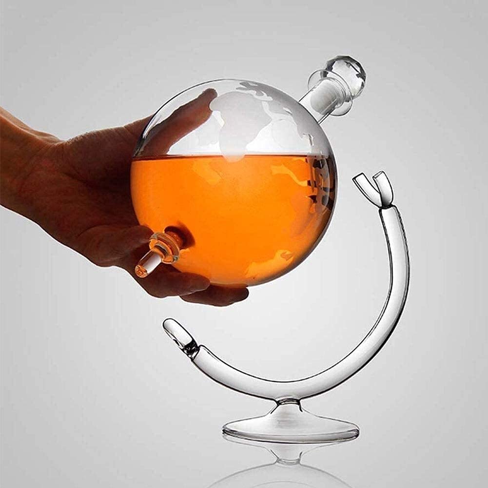 Weinkaraffe Großer Globus Dekanter 1000Ml Glas Weltkarte Globus Whisky Dekanter Weinkaraffe Auf Wiege Mundgeblasenes Geätztes Glas Getränke Karaffe Für Tequila Alkohol Ideen