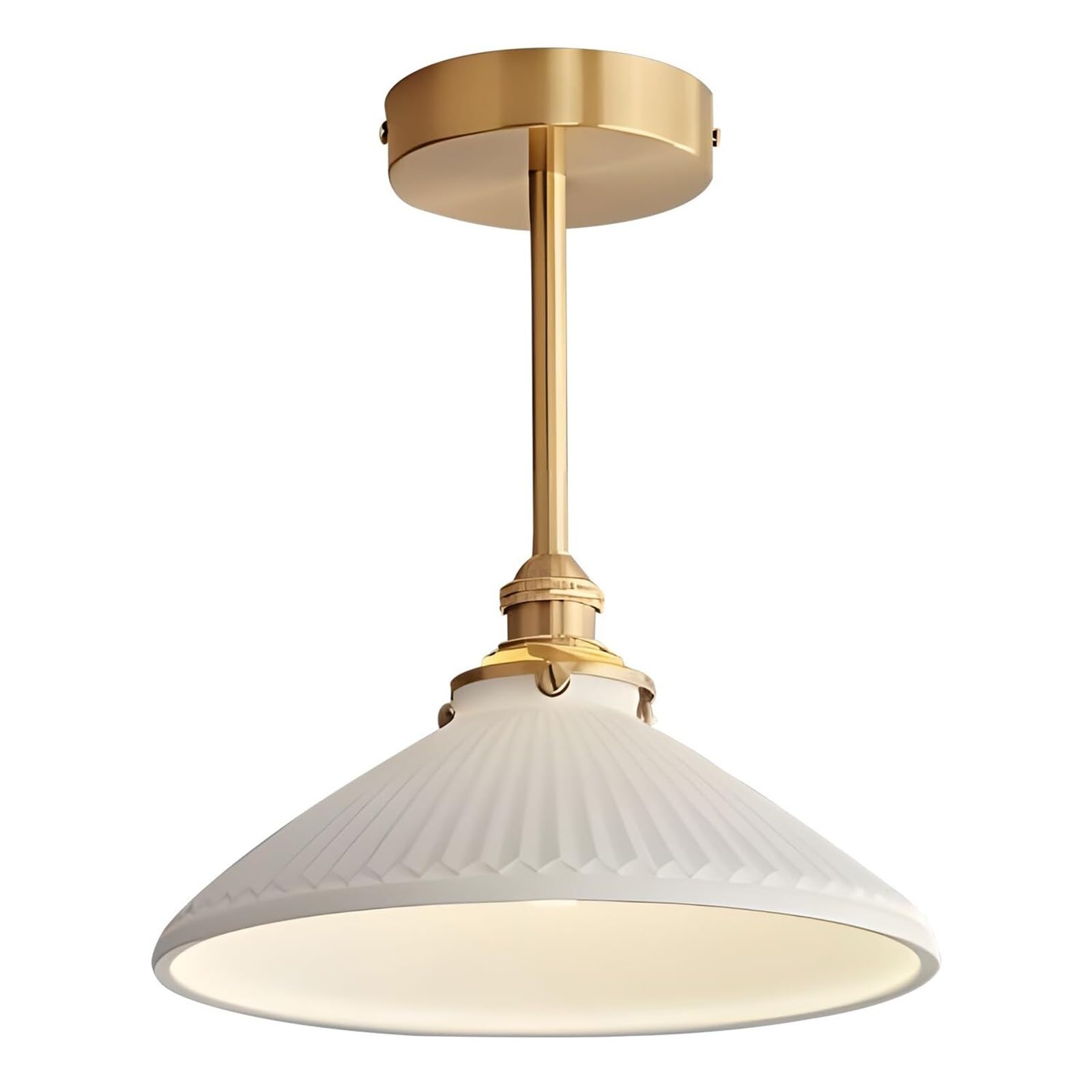 KHUKHU Gold Semi Flush Mount Ceiling Light Mid Century Modern Milk Glass Hallway Ceiling Light Fixtures Vintage White Close to Ceiling Lamp for Entryway Hallway Bathroom Kitchen Stairwell