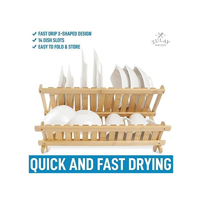 Zulay Kitchen 2Tier Bamboo Collapsible Dish Drying Rack Foldable