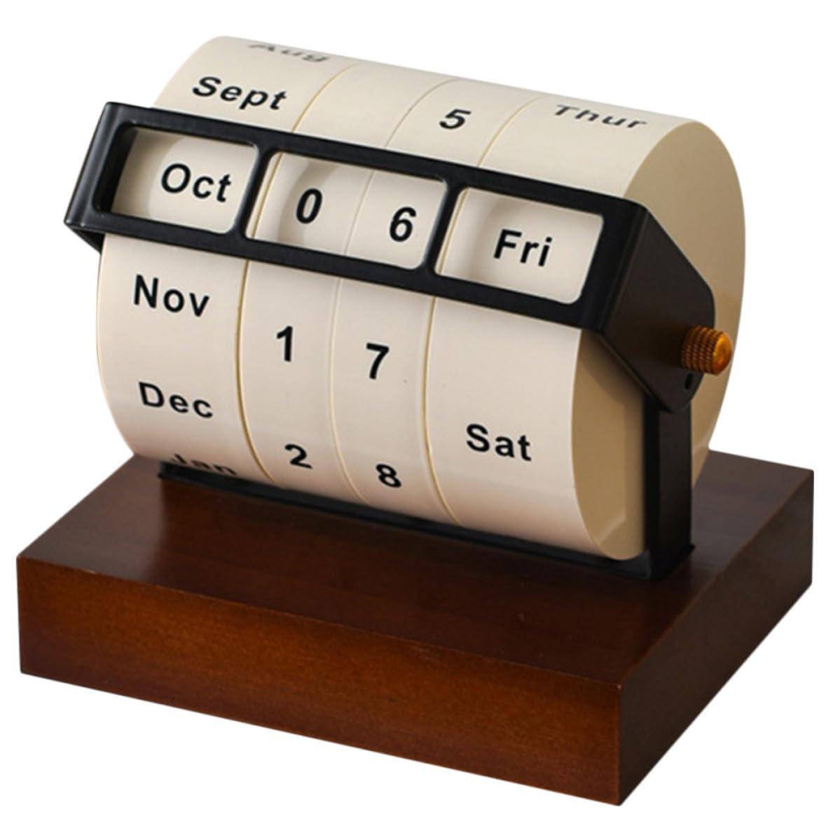 Rotating Perpetual Desk Calendar Wheel Wooden Date Display