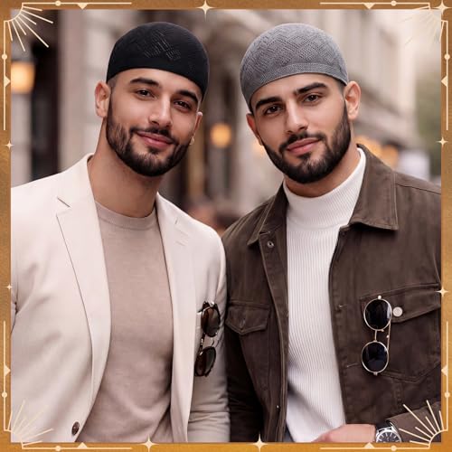 Image of Boyiee Kufi Hat for Men Muslim Knit Kufi Cap Crochet Beanie Skull Beanie African Hat for Men Women